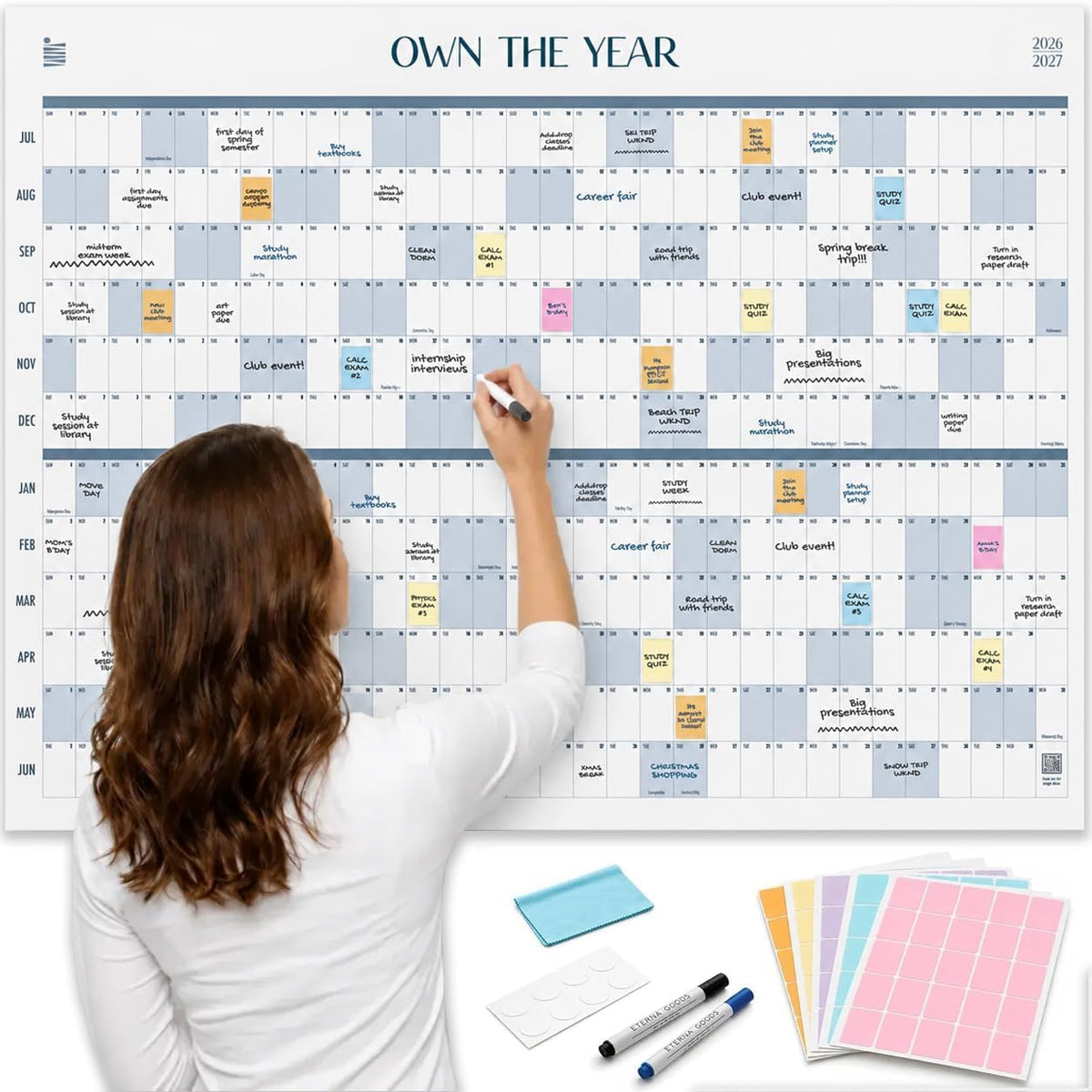 2026-2027 Academic Giant Dry Erase Wall Calendar | 4ft x 3ft Full Year View
