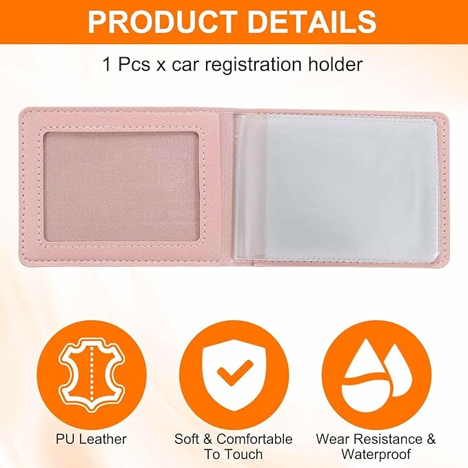 HARFINGTON Car Registration and Insurance Holder PU Leather Vehicle Glove Box Organizer Storage Accessories Car ID Holder with 10 Pockets for License ID Card Bank Card Documents, Pink