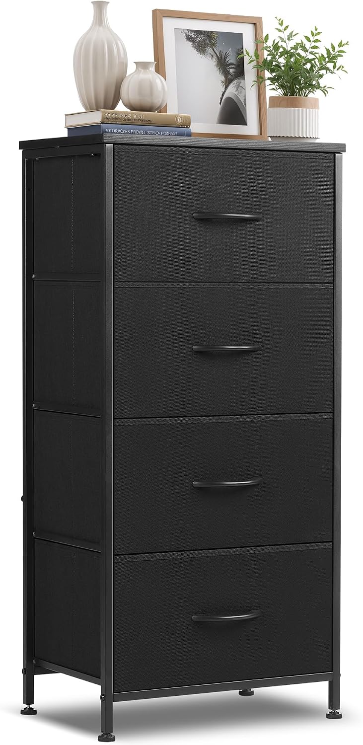 4 Drawers Dresser for Bedroom Fabric Storage Tower with Wooden Top