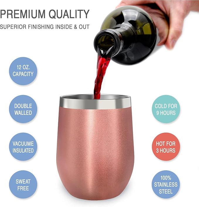 CHILLOUT LIFE 12 oz Stainless Steel Wine Tumblers 2 Pack