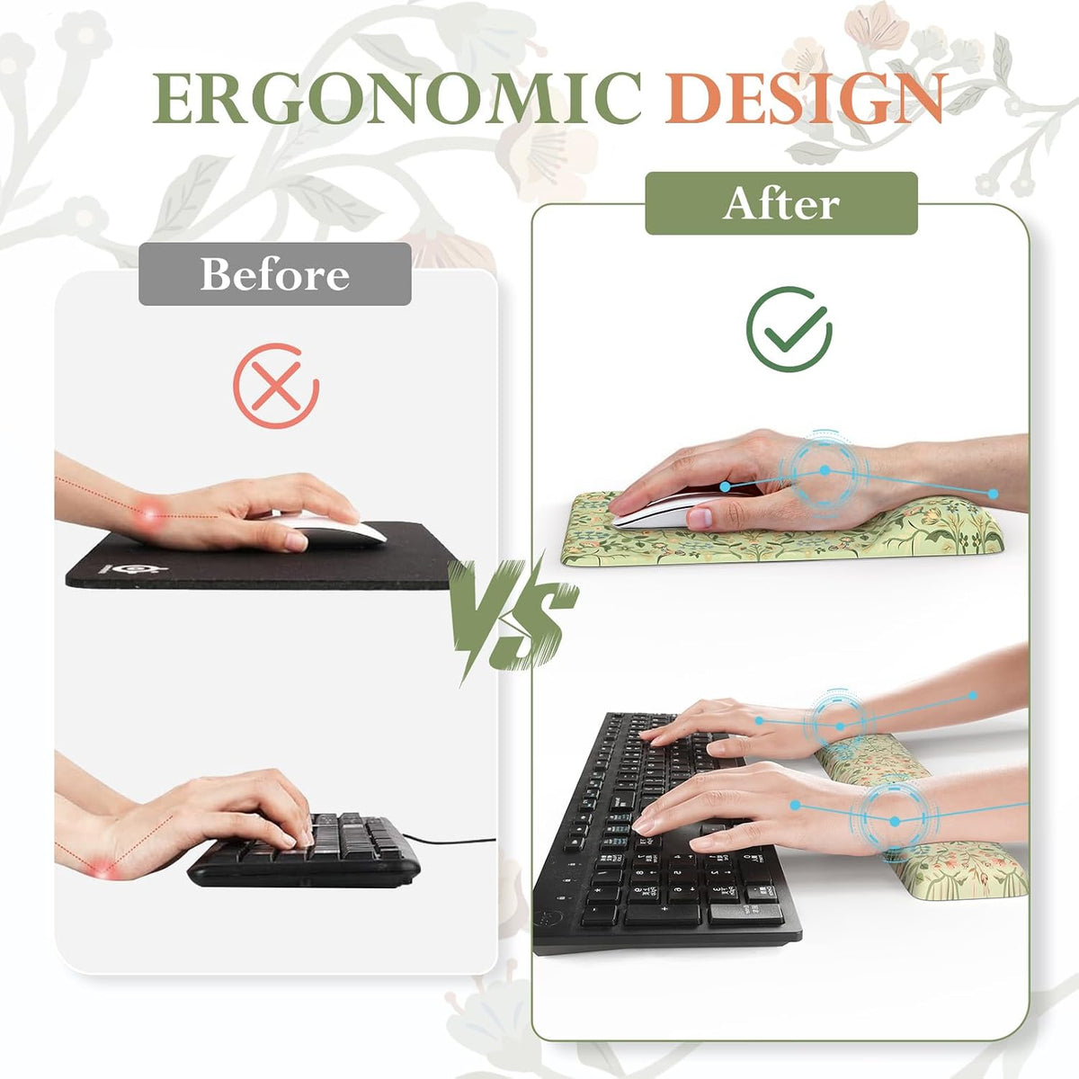 iCasso Mouse Pad with Wrist Rest, Large Desk Mat Set, Bean Green