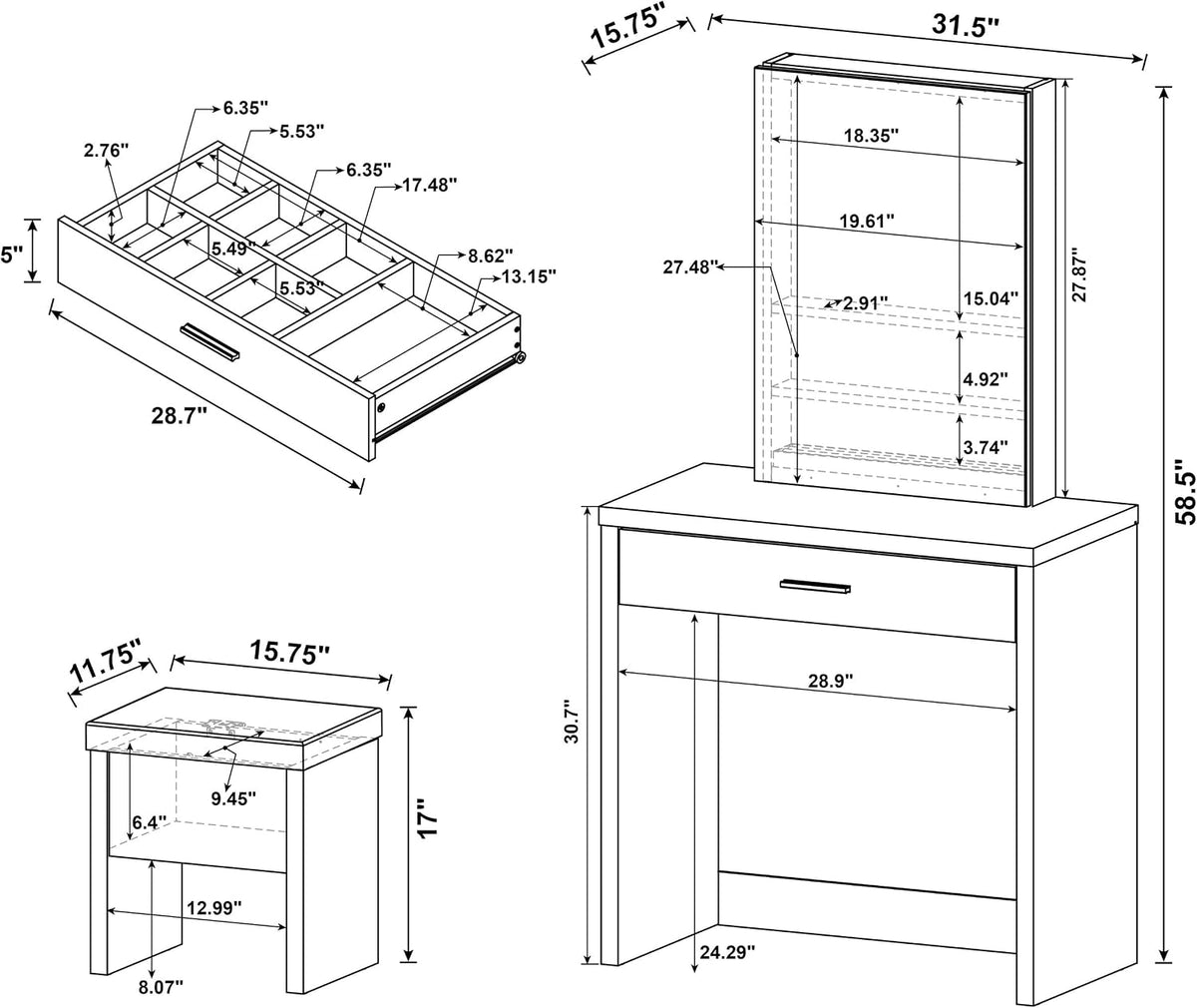 Coaster Harvey Rectangular 1-Drawer Vanity Table Set, White 300290