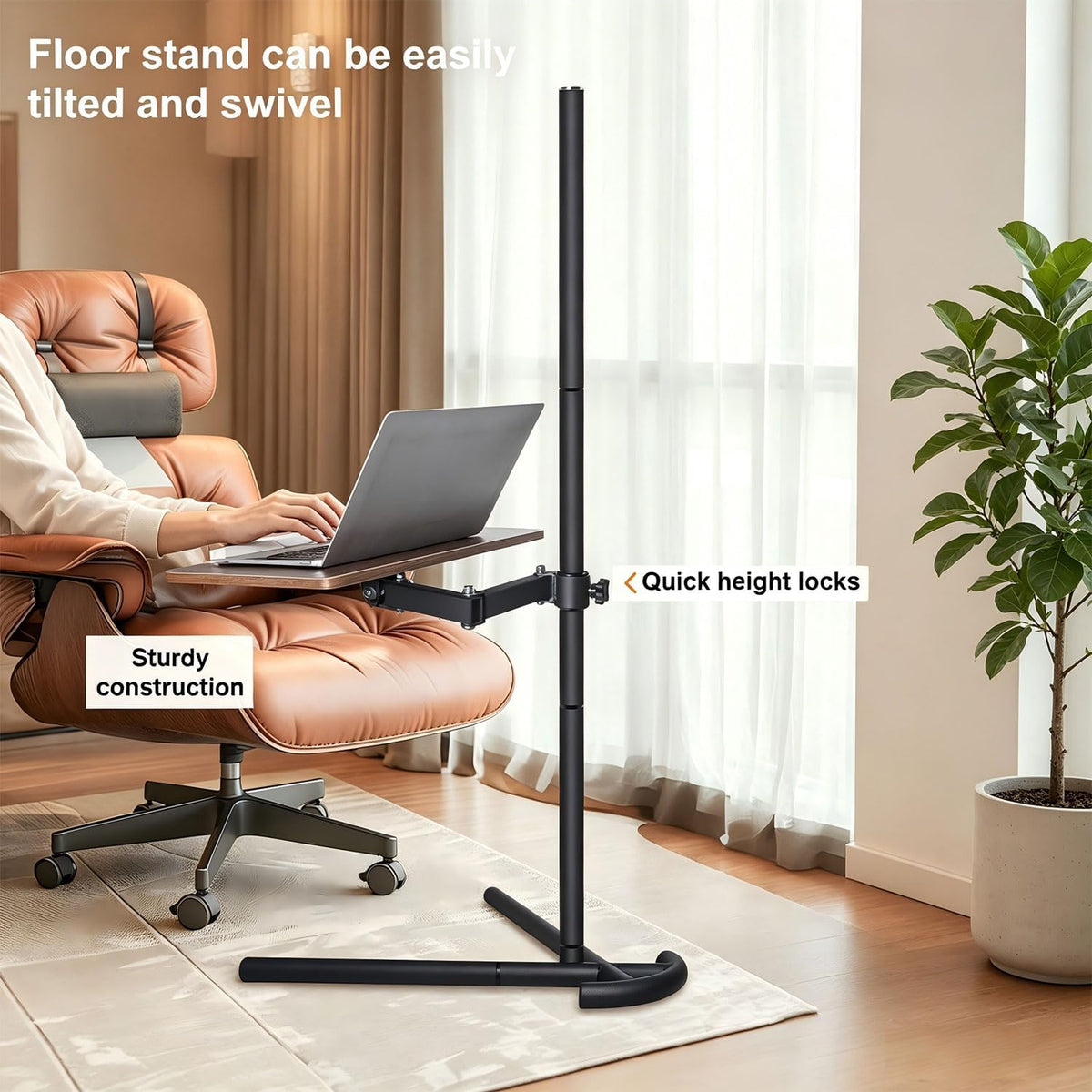 Adjustable Laptop Floor Stand for Bed, Couch, and Standing Desk Use, Large Size (Large)