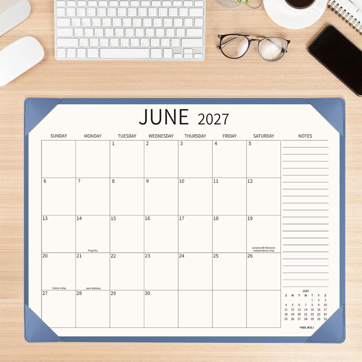 Desk Calendar 2026 Large 22x17, July 2026 to December 2027,18 Months Big Desk Pad Calendar with Desktop Mat for Home Office School Planning, Blue