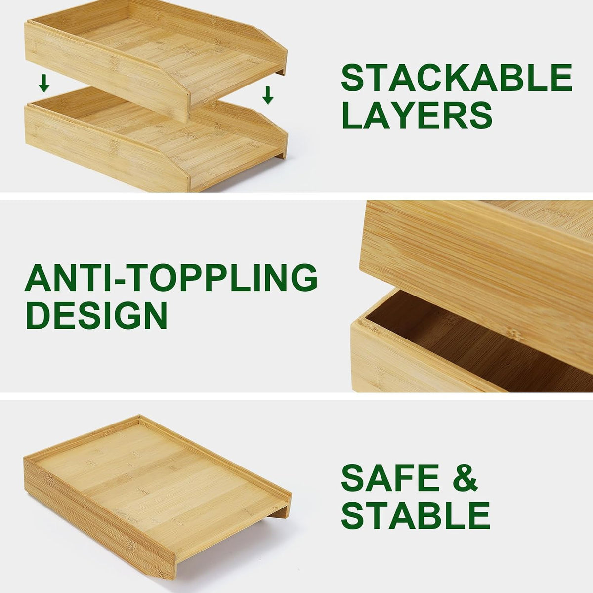 MultiBey A4 Bamboo Stackable Paper Tray 2-Pack - 2-Tier Desk Organizer