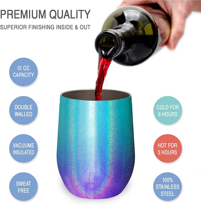 CHILLOUT LIFE 12 oz Stainless Steel Wine Tumblers 4 Pack