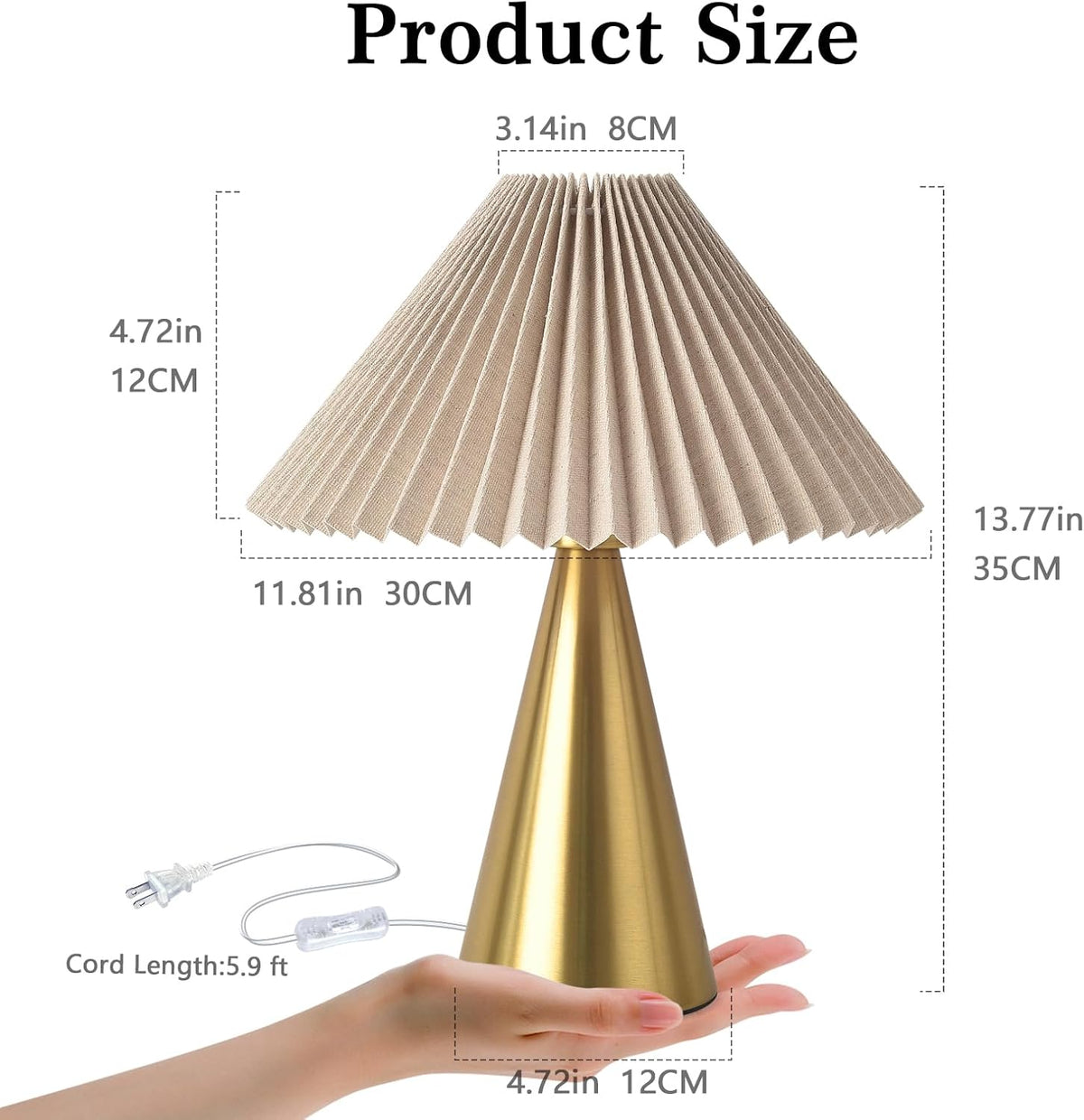 Ziqqeelam Gold Small Table Lamp, Cute Table Lamp, Pleated Table Lamp,Brass Gold Bedroom Lamps for Nightstand, Small Scalloped Lamp Shade Table Lamps for Small Spaces for Bedroom,Living Room