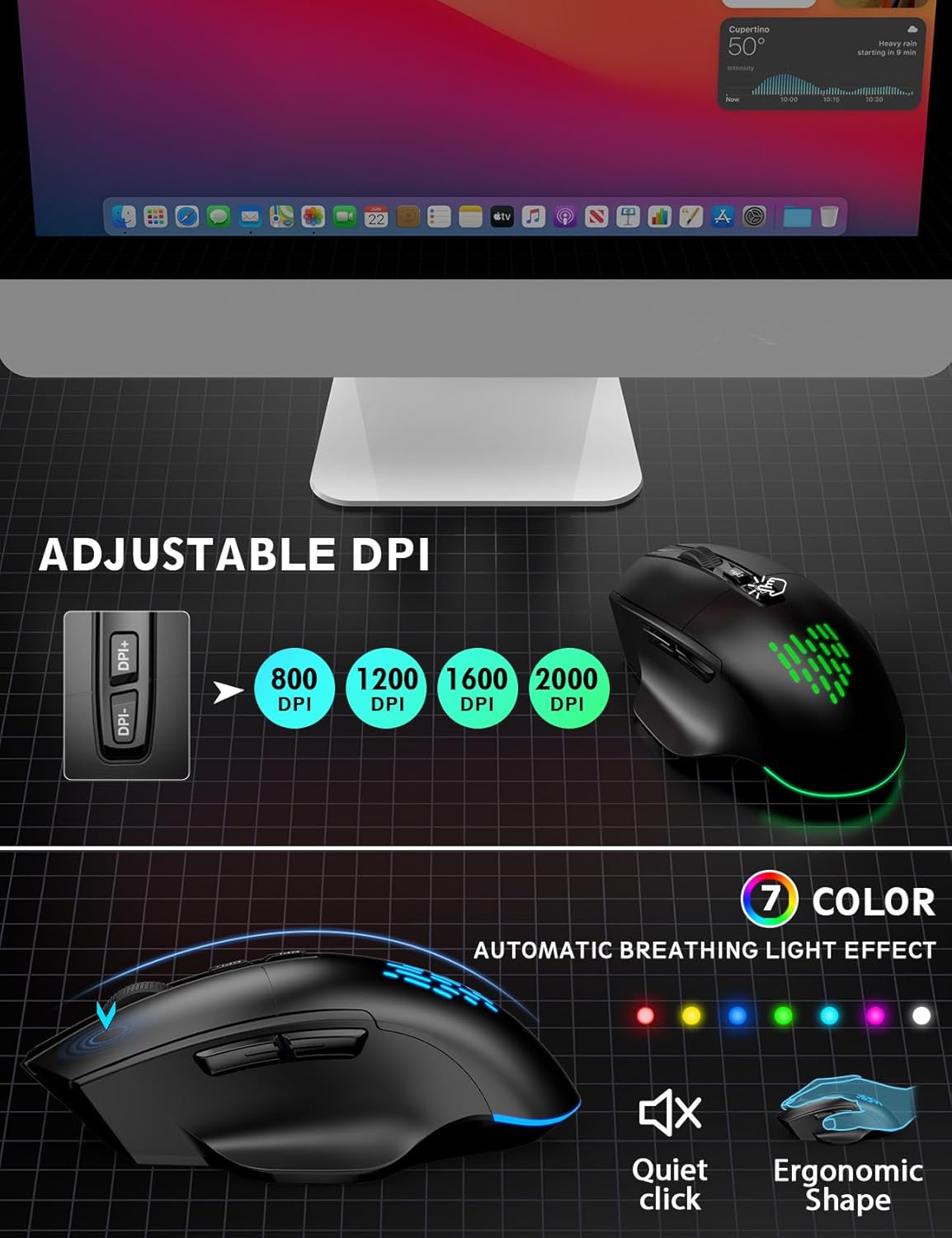 SABLUTE Wireless Keyboard and Mouse Combo, Large Print Backlit Scissor Keys