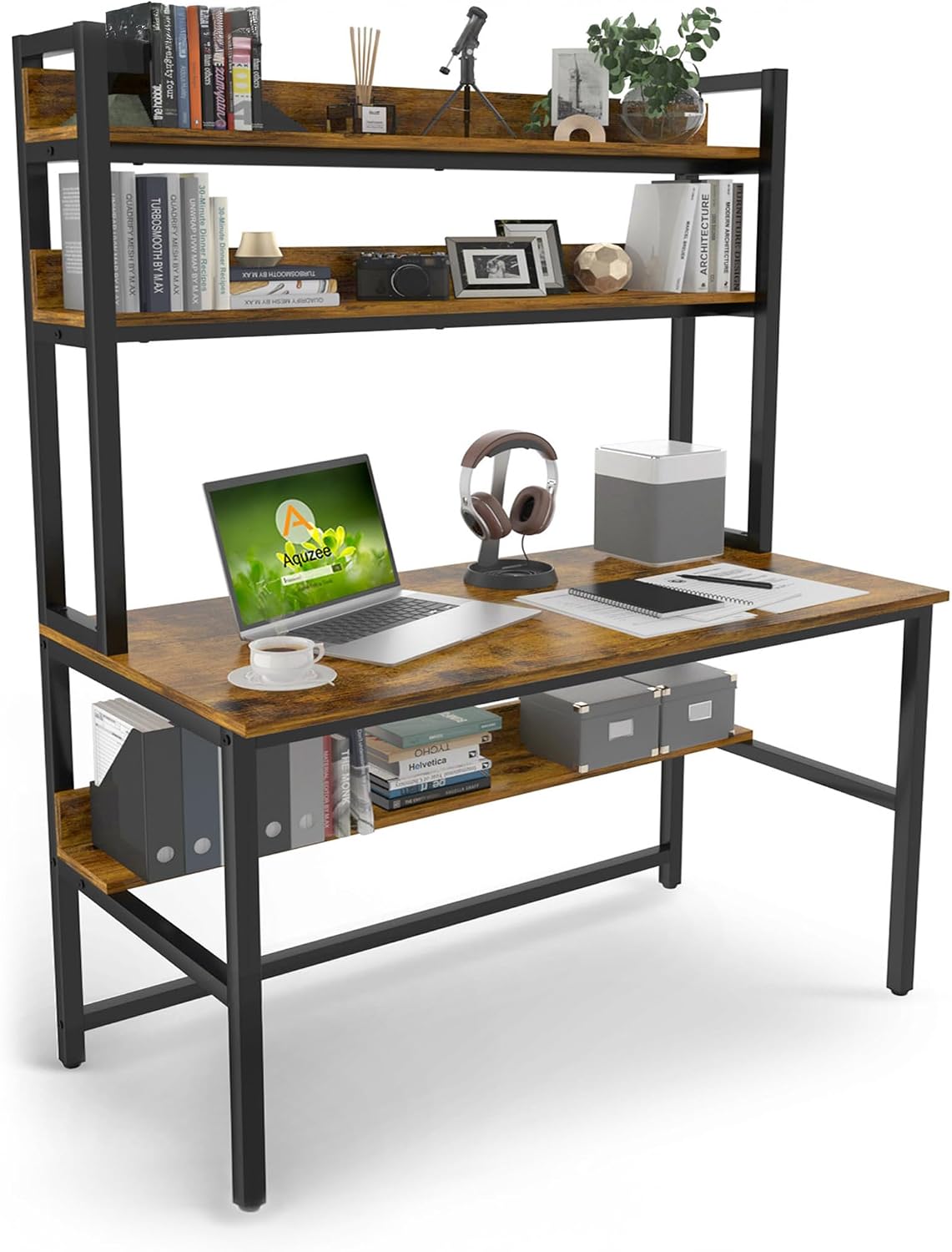 Aquzee Computer Desk with Shelves, 47“W x 23.6" D Desk with Hutch