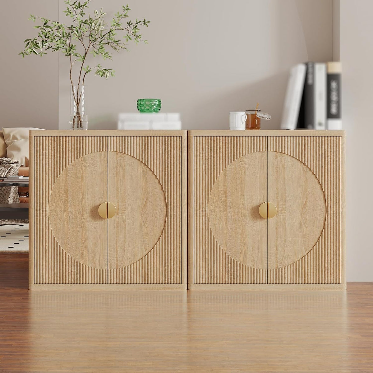 31.5" Fluted Sideboard Cabinet with Shelves & Soft-Close Doors(2,Light Oak)