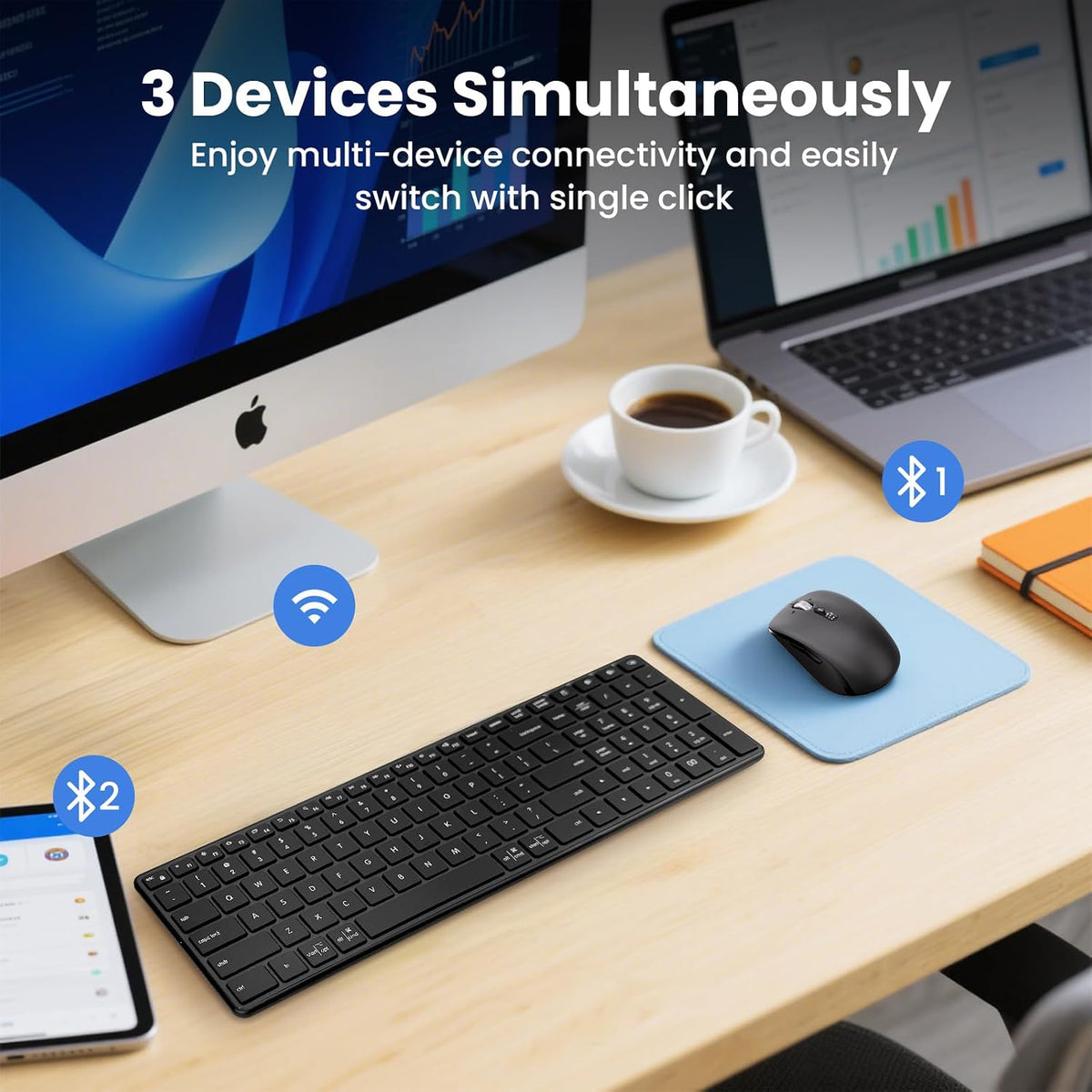 Wireless Bluetooth Keyboard and Mouse Combo (USB + Dual BT)