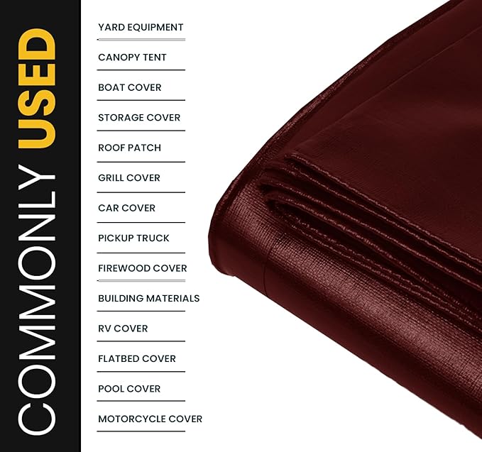 PROTARP Extra Heavy Duty 16 Mil Tarp Cover, Waterproof, UV Resistant, Rip and Tear Proof, Poly Tarpaulin with Reinforced Edges for Roof, Camping, Patio, Pool, Boat. (Maroon/Black 24′ X 24′)