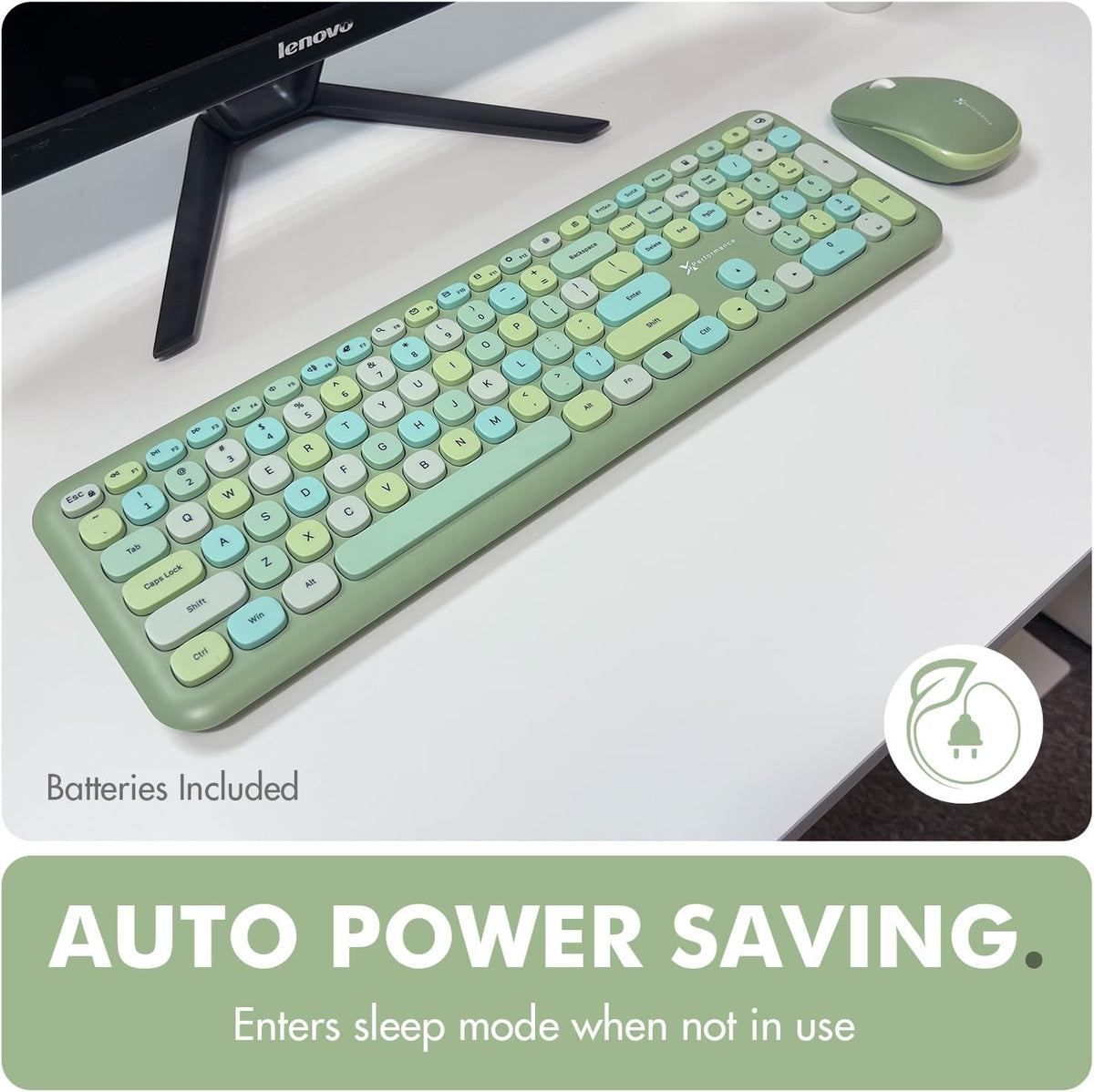 X9 Green Wireless Keyboard and Mouse Combo – 2.4G Retro Typewriter-Style Wireless Keyboard and Mouse Set, Colorful Bubble Keyboard for Aesthetic Workspaces
