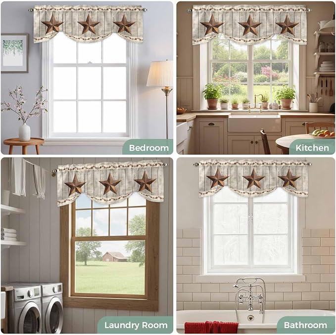 Western Texas Star Retro Tie Up Valance Curtains
