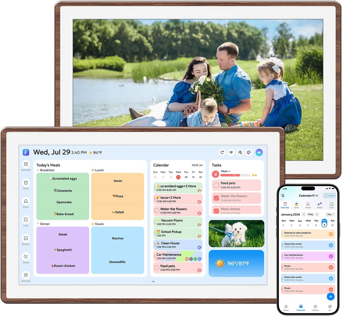 ANKRA 15.6" Digital Calendar, No Subscription Family Calendar (Walnut)