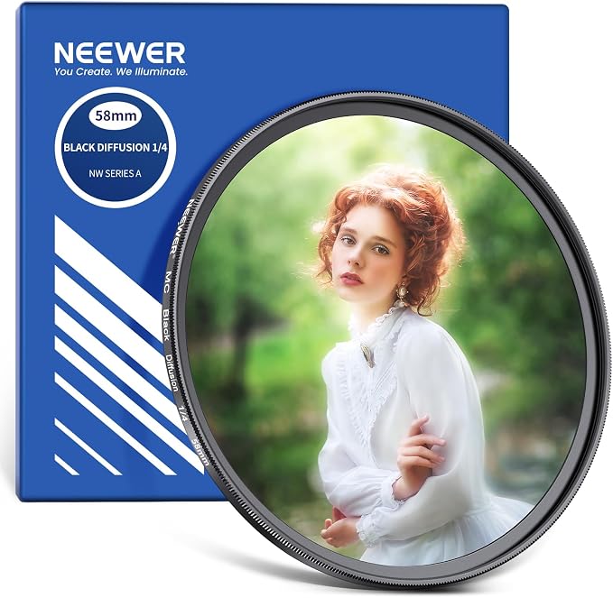 NEEWER 58mm Black Diffusion 1/4 Filter Dreamy Soft Cinematic Effect Filter