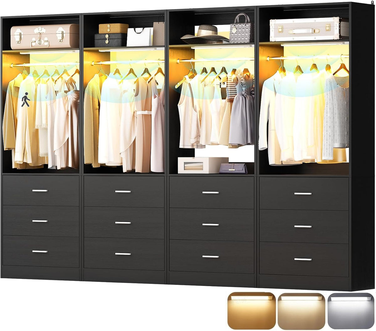 Besiost Freestanding Closet Systems with 4 Motion Sensor LED Lights, 4 Set