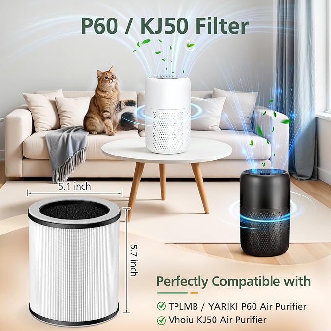 P60 Replacement Filters for YARIKI/TPLMB P60 Air Purifier, for Vhoiu KJ50 Air