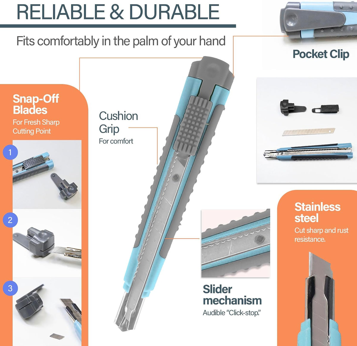 BAZIC Products 9 mm Snap-Off Utility Knife with Cushion Grip, 24-Box