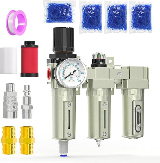 1/2" NPT Heavy Duty Industrial Grade 3 Stage Air Drying System, Auto Drain