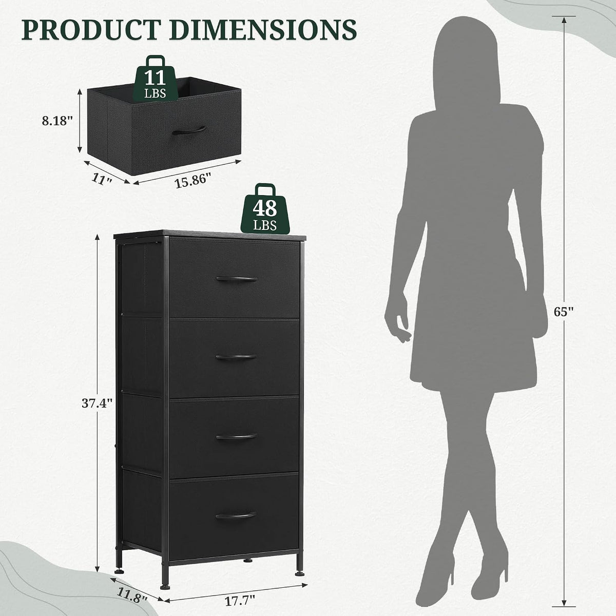 4 Drawers Dresser for Bedroom Fabric Storage Tower with Wooden Top