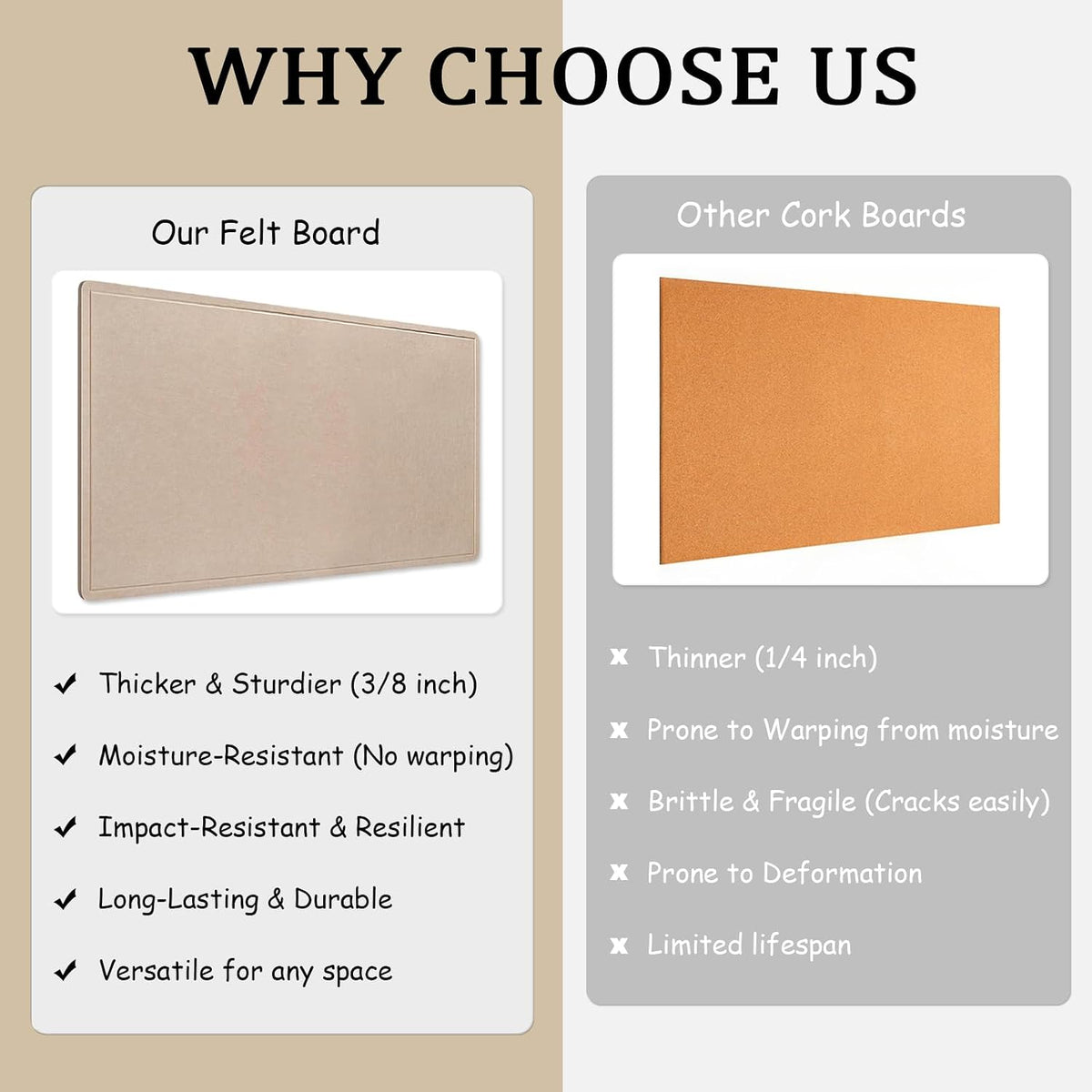 Large Bulletin Board - 72 x 48 Inches, Large Felt Board Decorative Pin Board for Wall, Foldable Photo Board, Lightweight Durable Pin Board for Home, Office, School, Classroom, Kitchen (Dark Camel)