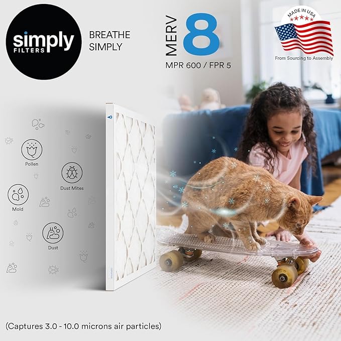 Simply 25x25x1 Air Filter, MERV 8, 12 Pack,