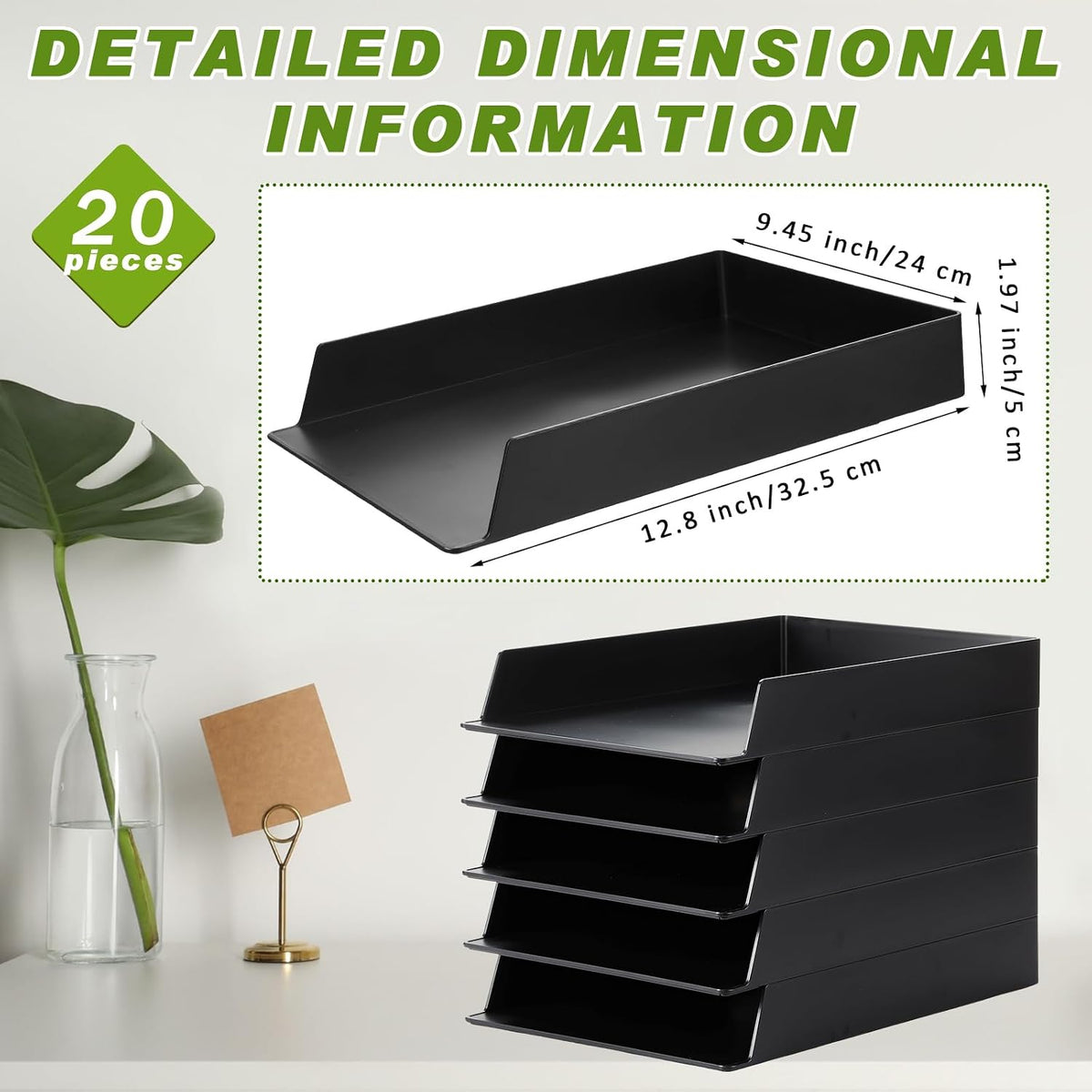 Wenqik 20 Pcs Stackable Paper Letter Trays Plastic Desk Organizer, Black