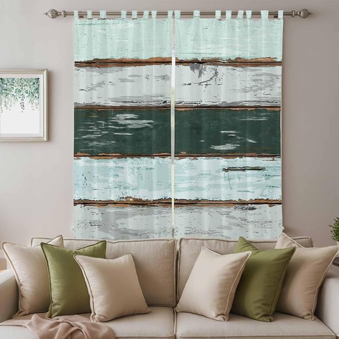 Blue Teal Living Room Curtains 96 Inch Length, Window Curtains Tab Top
