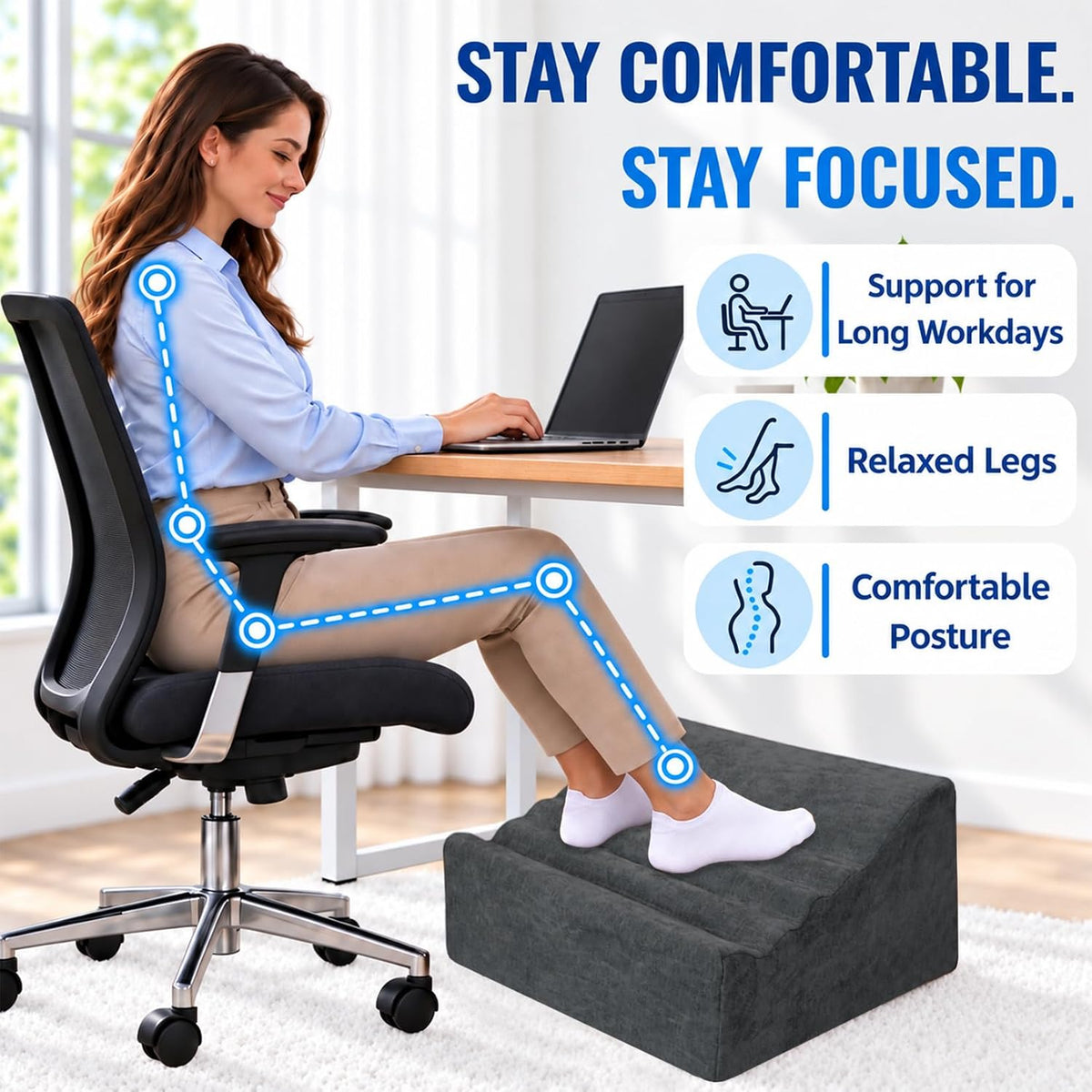 Under Desk Foot Rest, Adjustable Height Foot Stool for Office