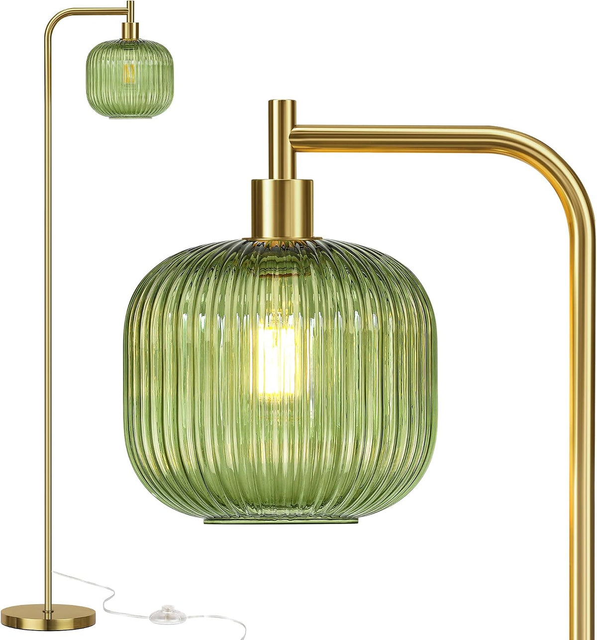 Modern Green Glass Floor Lamp for Living Room, Standing Lamp for Bedroom