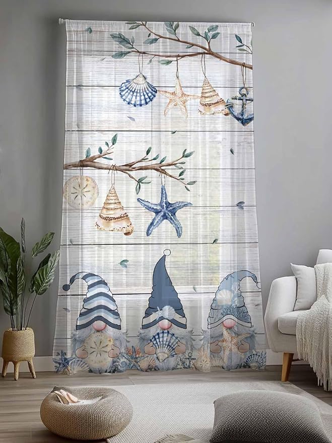 Sheer Curtains 96 Inches Long, Coastal Eucalyptus Semi Sheer Curtains Light