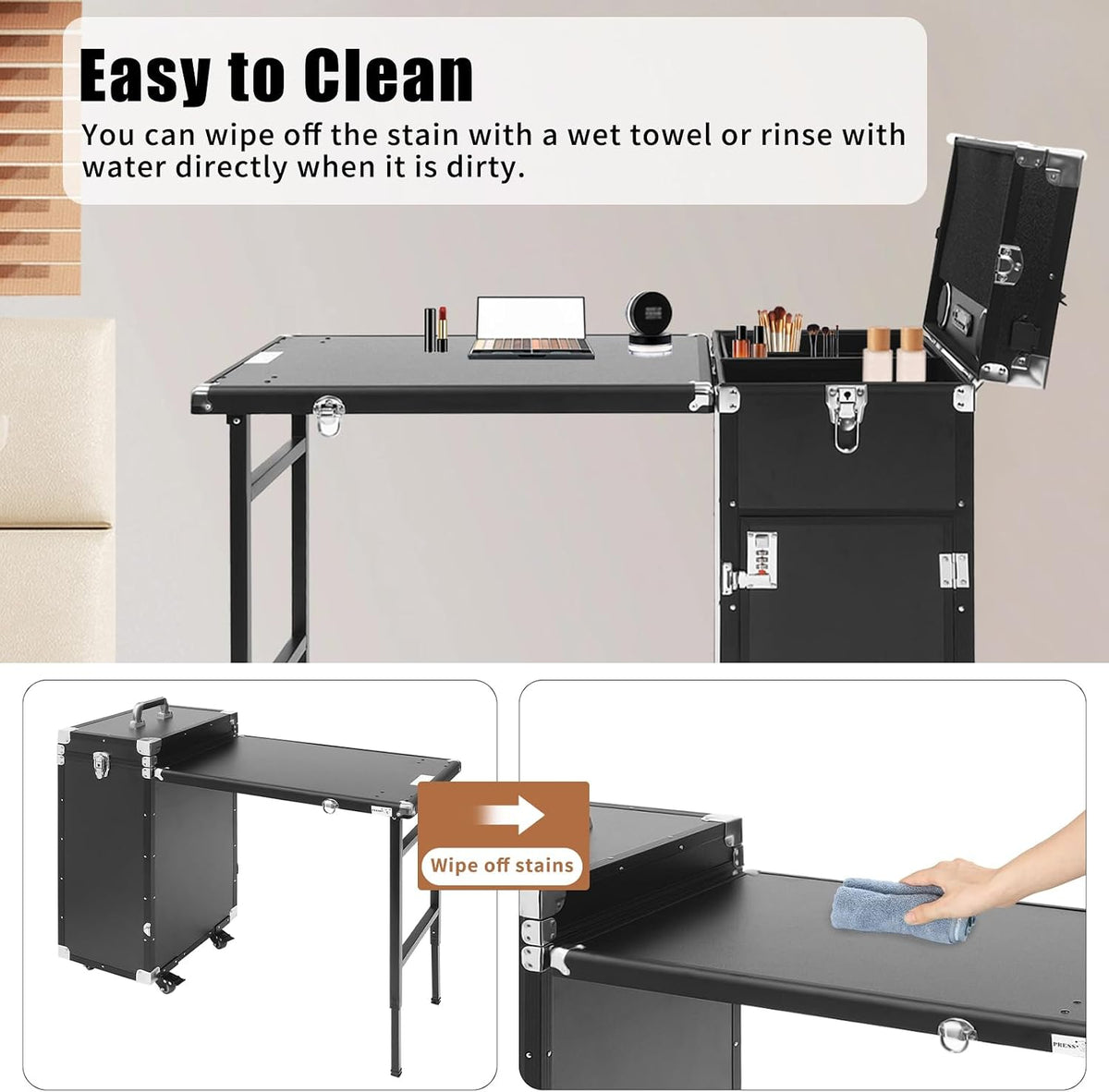 Nail Desk Mobile Station Rolling Makeup Train Case, Foldable Nail Table Manicure Table With Speaker Portable Nails Table Travel Cosmetic Trolley Storage Organizer
