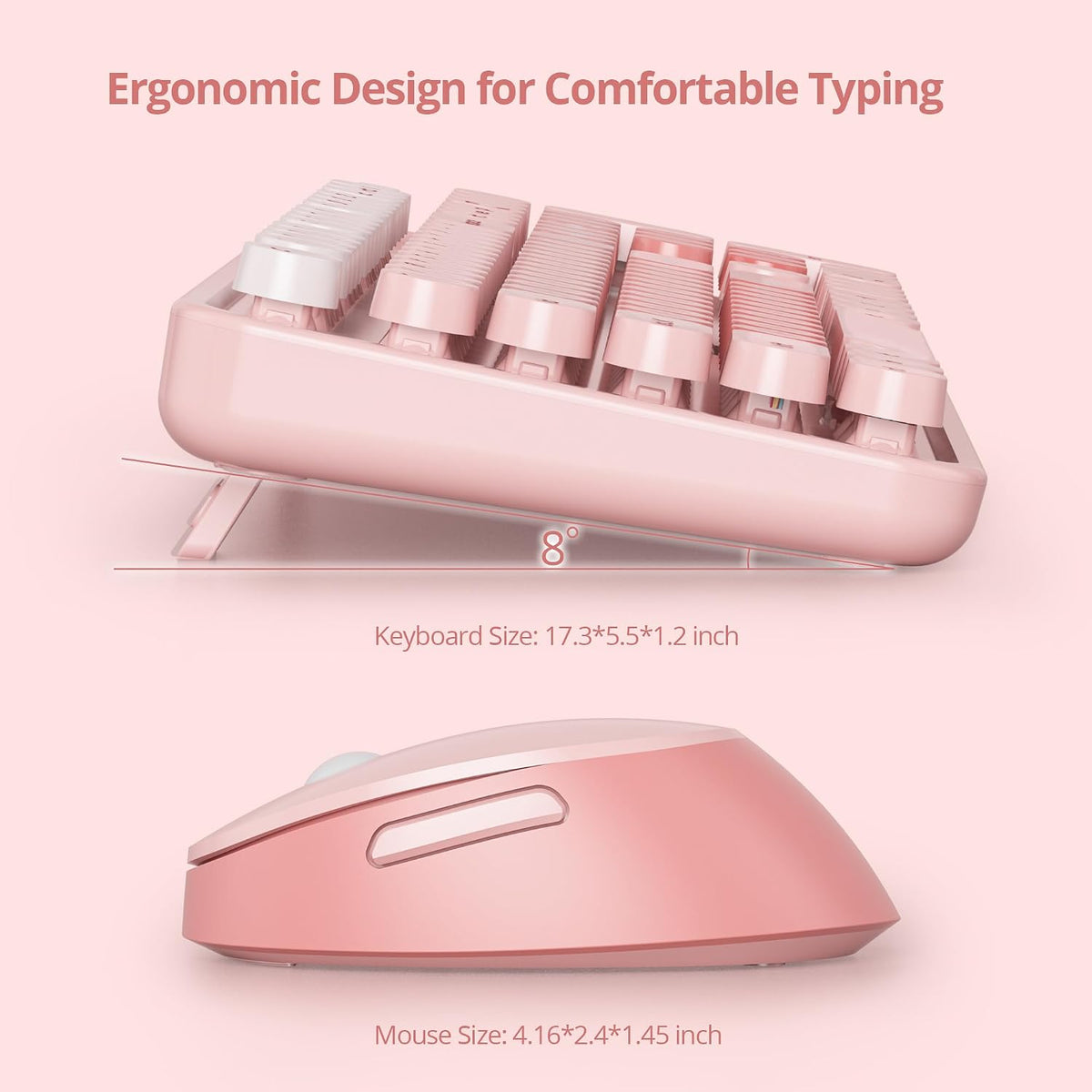 Wireless Keyboard Mouse, SbocKeeb Retro Typewriter Cute Keyboard Pink