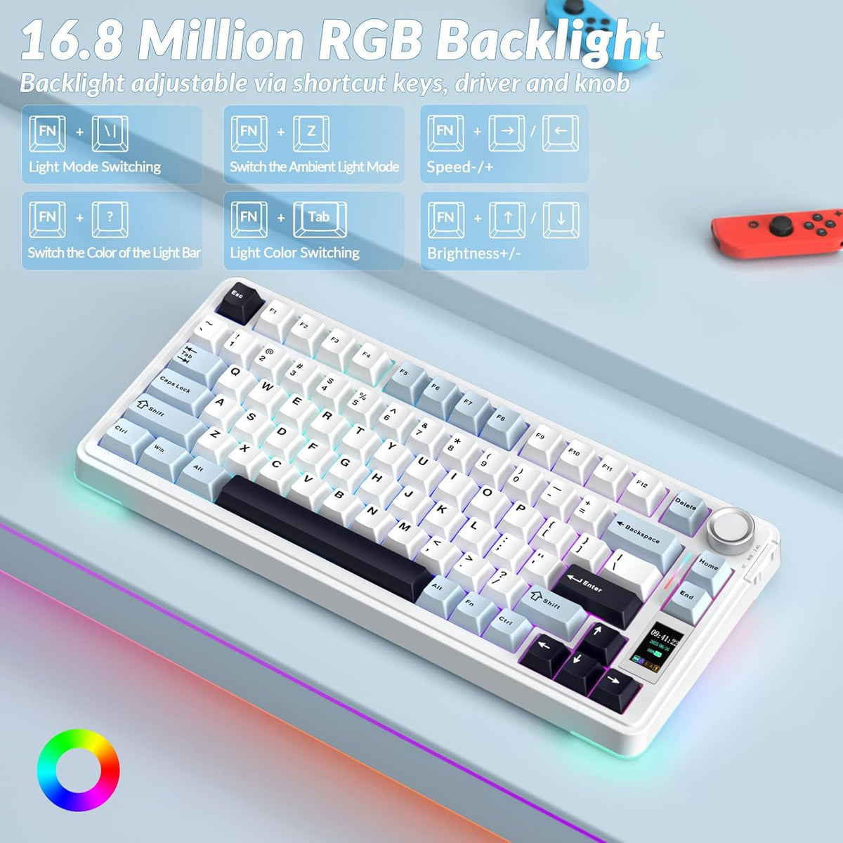 AULA S75 PRO Wireless Mechanical Gaming Keyboard with Screen&Knob, 80 Keys
