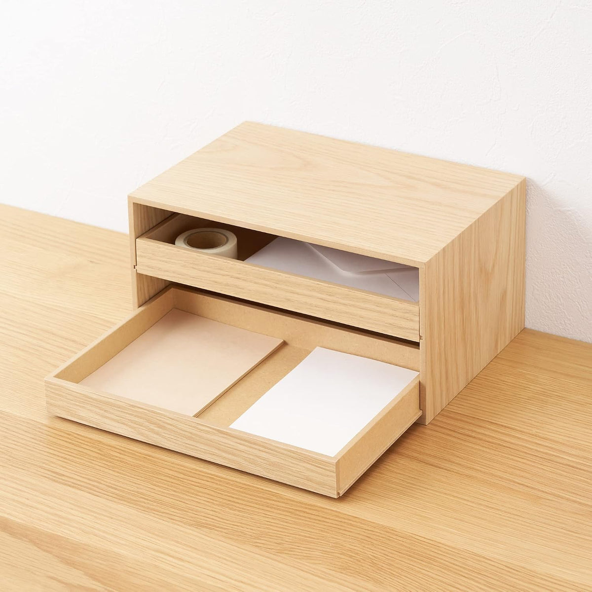 Muji 44310229 Wooden Tray Storage, 2 Drawers, Approx. Width 9.8 x Depth 6.7 x Height 4.9 inches (25.2 x 17 x 12.6 cm)