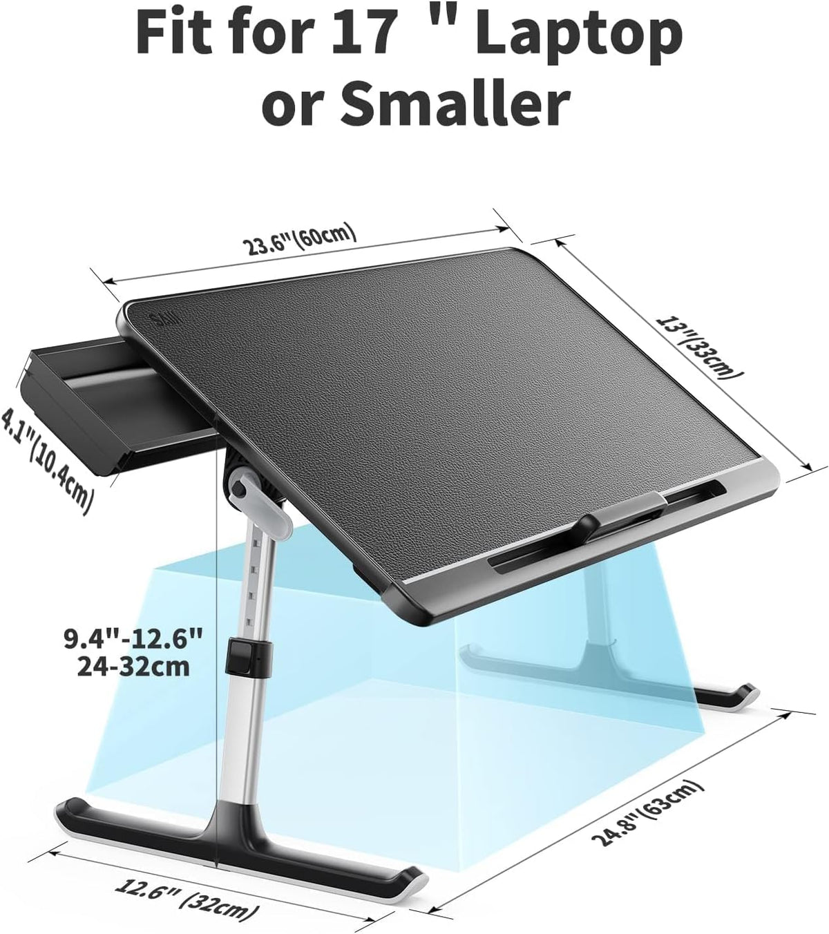 SAIJI Laptop Bed Tray Table - Adjustable Lap Desk for Couch (Dark Black)