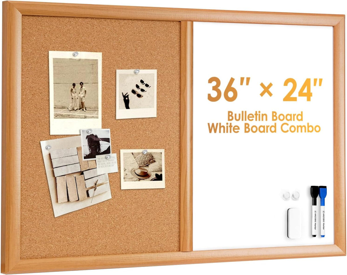 ARCOBIS Cork Board White Board Combo with MDF Wood Frame
