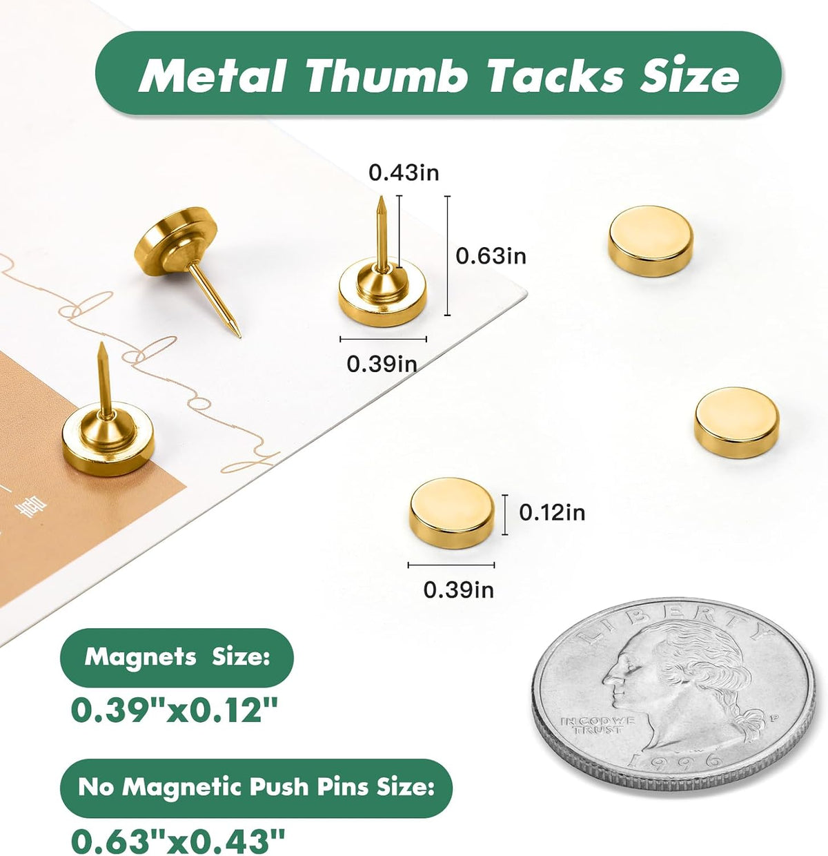 80 Sets of Magnetic Push Pins, Gold Flat Push Pins for Cork Board, Bulletin Board, Wall, Photo Hangers