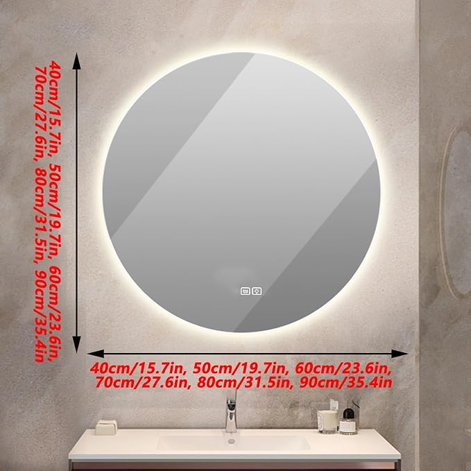 Bathroom Mirror with LED Lights and Touch Sensor, Wall Mounted Mirror with