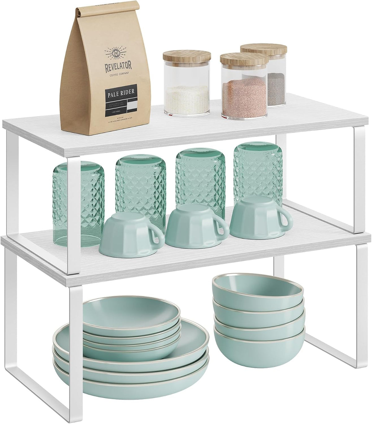 SONGMICS Cabinet Organizer Shelf, Set of 4, Stackable, Expandable