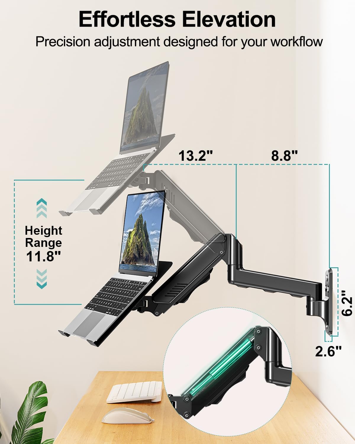 MOUNT PRO Laptop Wall Mount, 2-in-1 Monitor Wall Mount with Vented Tray for 11-17" Notebook/13-32 Computer Screen, Full Motion Adjustable Laptop Holder Stand, Laptop Arm Holds 4.4-19.8 lbs