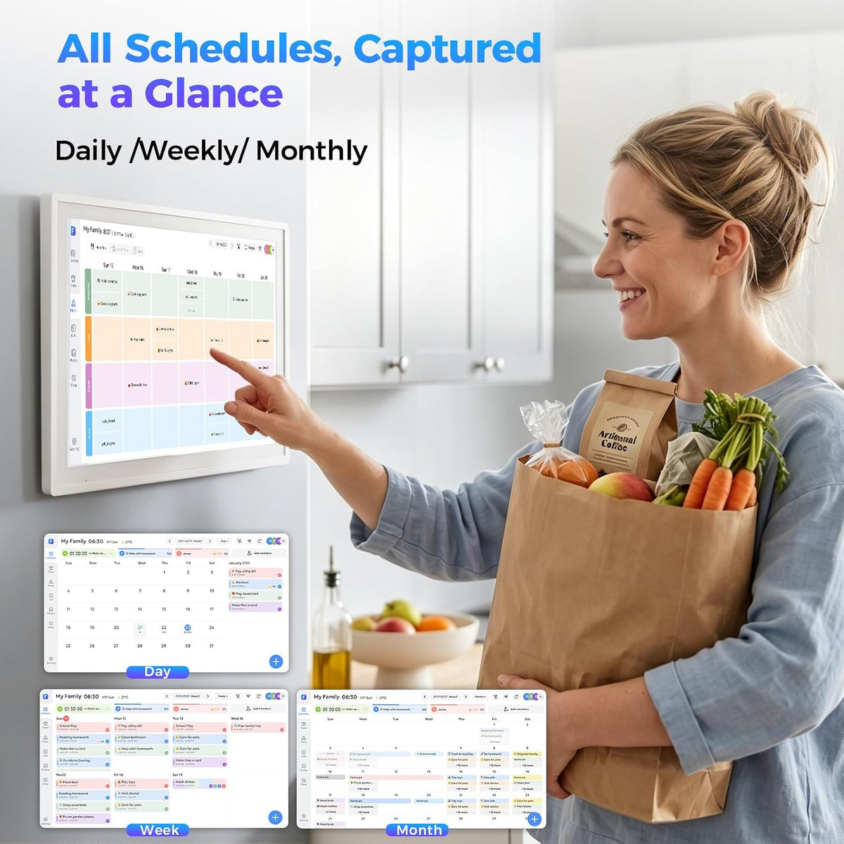 Digital Calendar 15.6 inch Wall Planner Electronic Calendars & Chore Chart, Smart Touchscreen Display for Family Office Schedule & Routine, Meal Planning, No Subscription, Wall & Desk Mountable Gifts