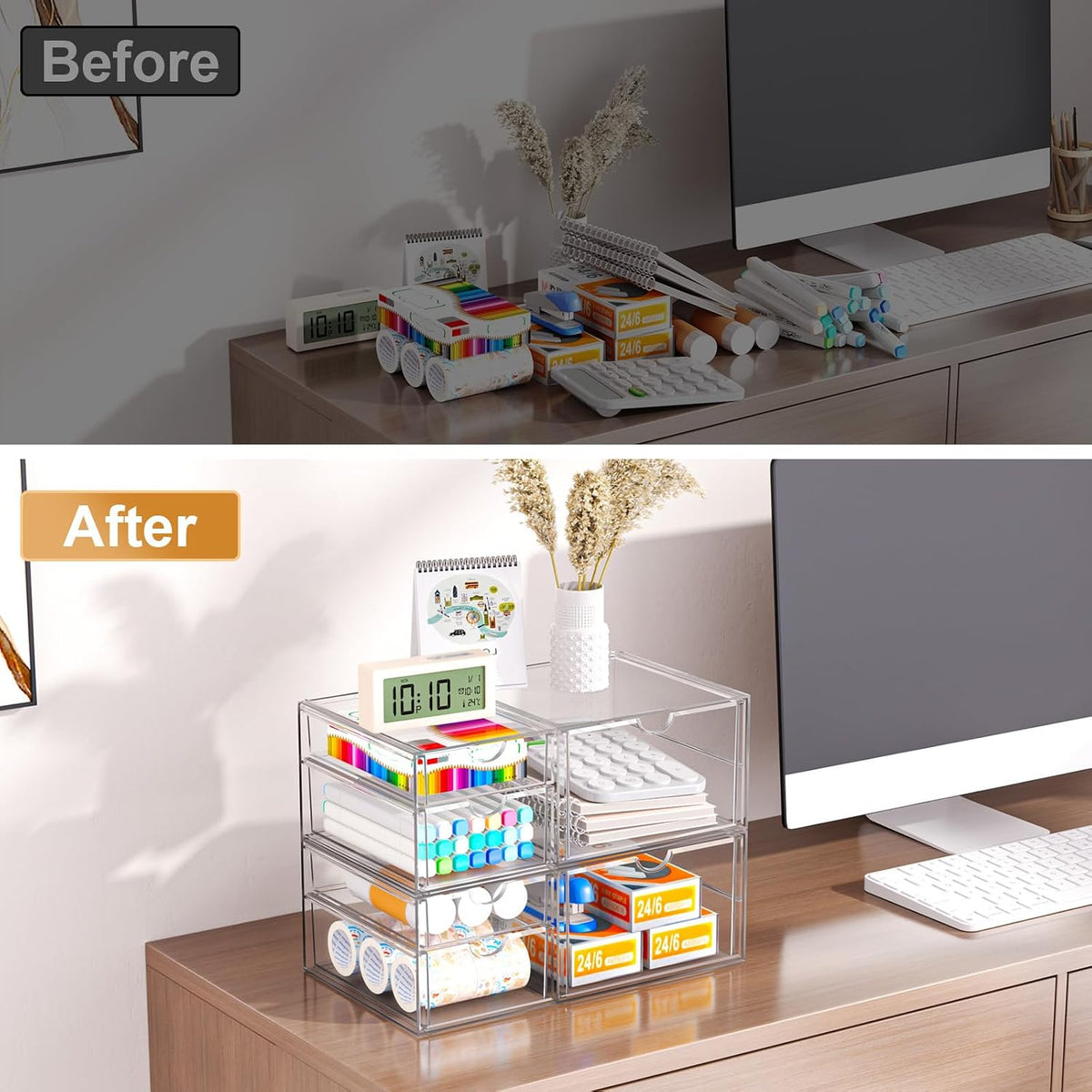 Stackable Storage Drawers, Acrylic Organizers,7 Drawers