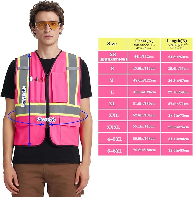 A-KSAFETY High Visibility Safety Vest for Men Women with Pockets and Zipper