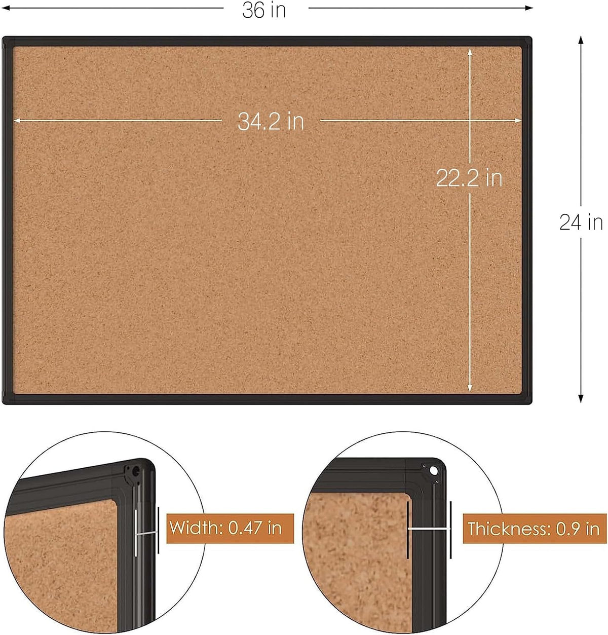 Cork Board Bulletin Board 24 x 36, Black Aluminium Framed 2 x 3 Corkboard, Office Board for Wall Cork, Large Wall Mounted Notice Pin Board with 16 Push Pins for School, Home & Office