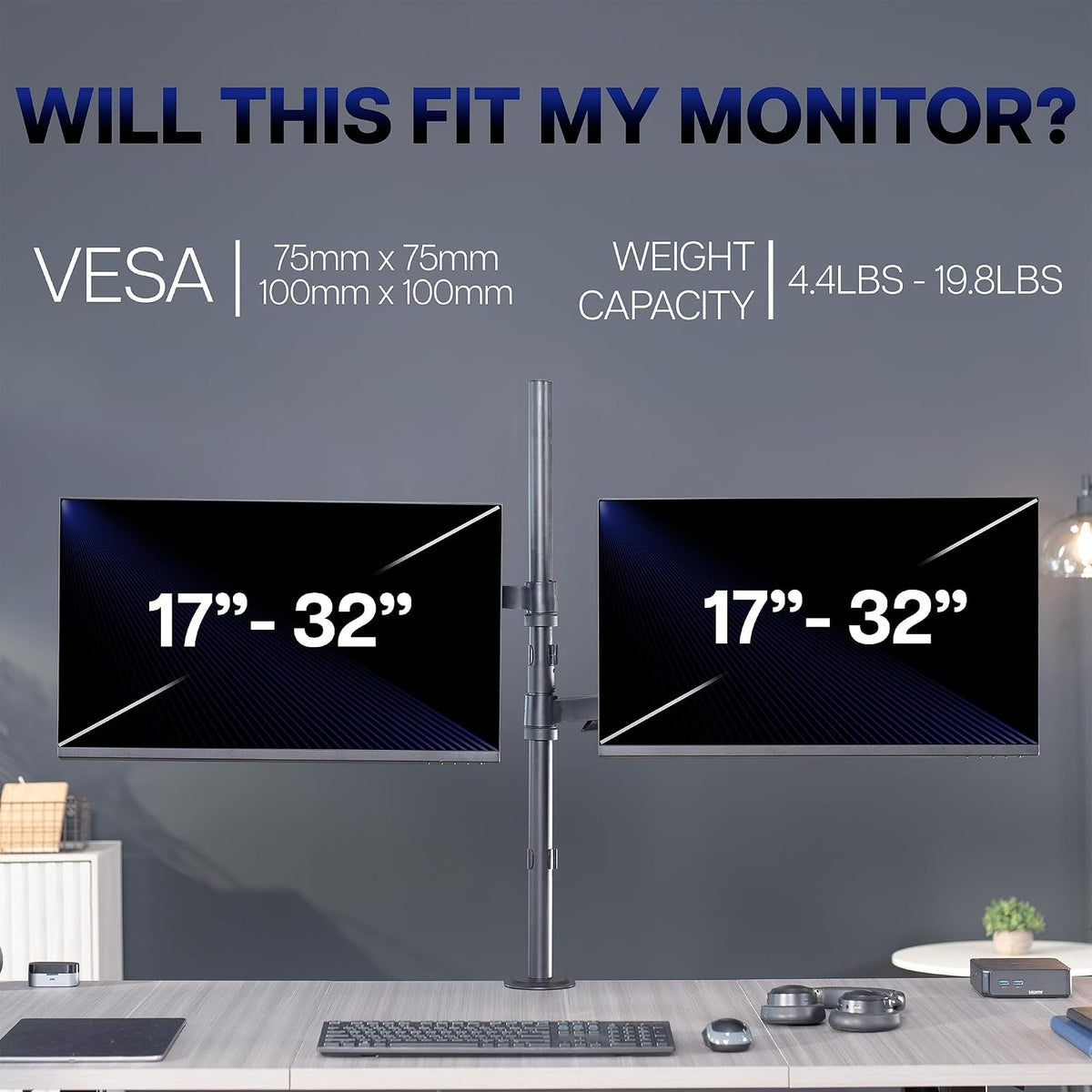 VIVO Dual Monitor Arm Extra Tall Mount for Screens up to 32 inches, Mechanical Height Adjustment, Full Articulating Heavy Duty VESA Stand with Desk C-clamp and Grommet, STAND-V012K