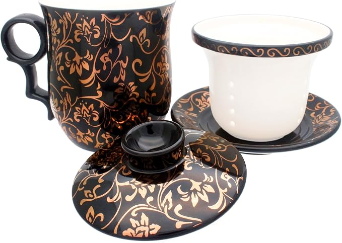 Porcelain Tea Cup with Infuser Lid and Saucer Sets