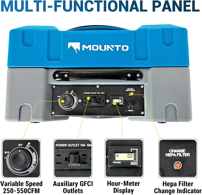 MOUNTO 550cfm Hepa Air Scrubber Industrial Air Cleaner- 550cfm Portable Air