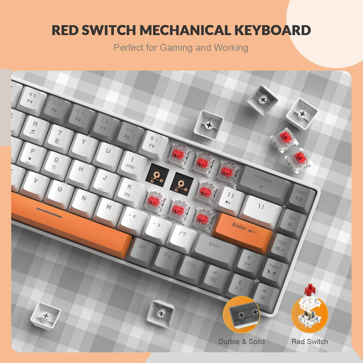 ZIYOU LANG RK-T8 Wired 65% Mechanical RGB Gaming Keyboard-Gray/White/Orange